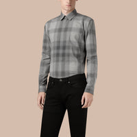 MID GREY MELANGE Chemise en coton à motif check