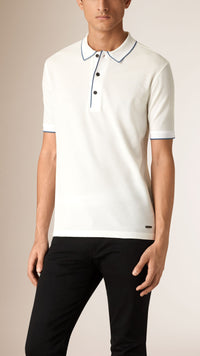 WHITE/BLUE AZURE Polo en piqué de coton à bande contrastante