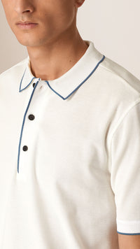 WHITE/BLUE AZURE Polo en piqué de coton à bande contrastante