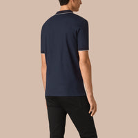 NAVY/GREY Polo en piqué de coton à bande contrastante