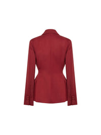 Veste tailleur en laine vierge coupe ajustée - Rouge foncé