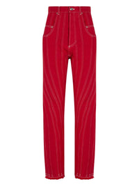 Jean spirale taille haute coupe fuselée - Rouge