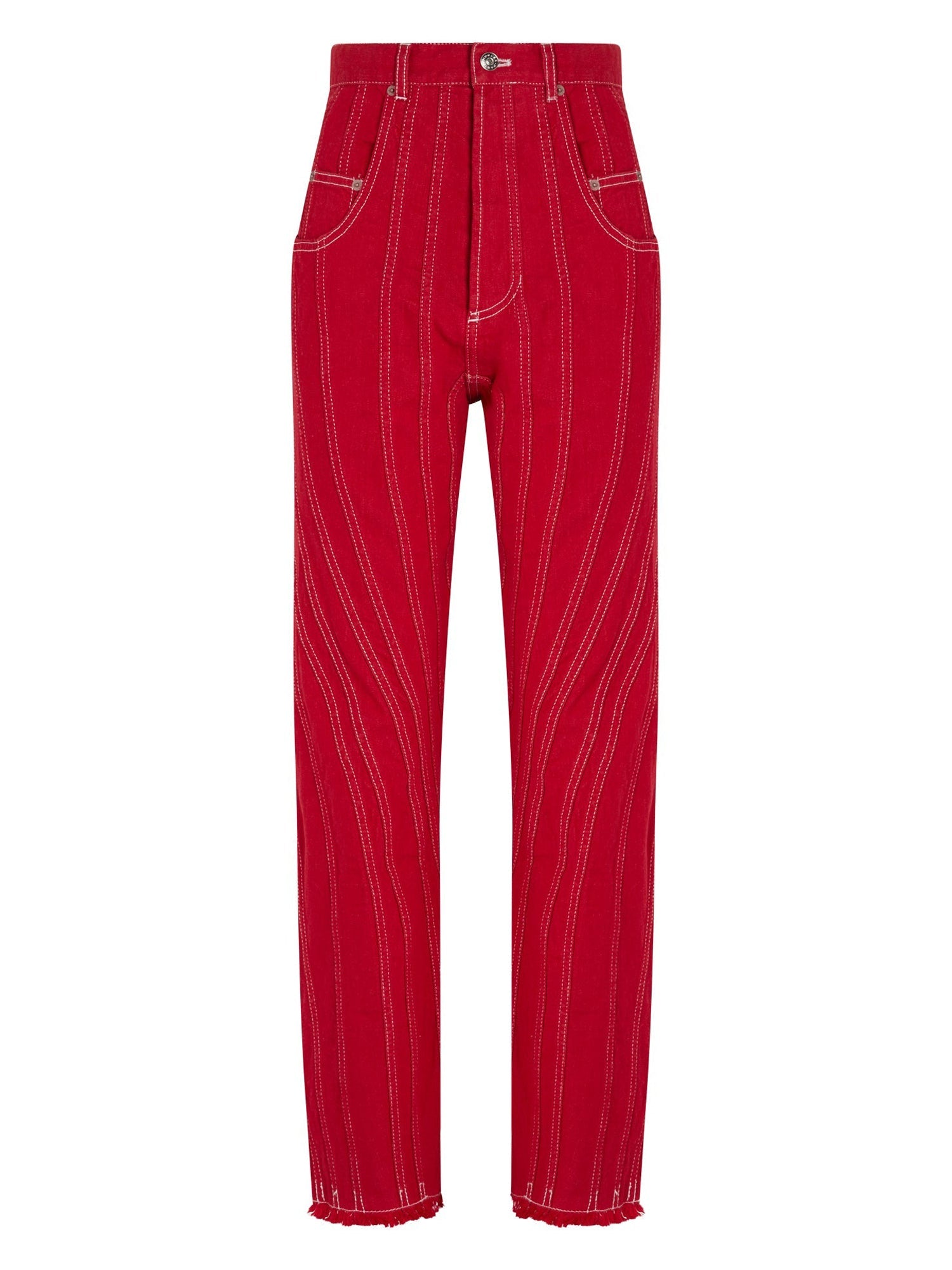Jean spirale taille haute coupe fuselée - Rouge