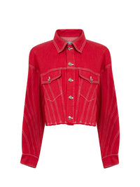 Blouson jean spirale coupe ample - Rouge