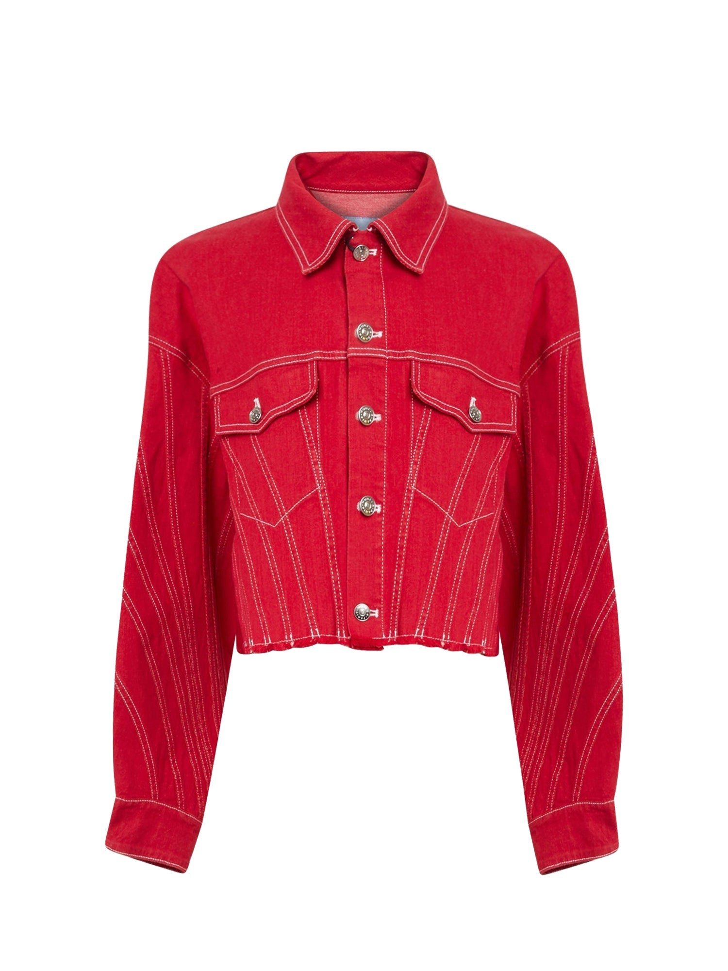 Blouson jean spirale coupe ample - Rouge