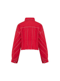 Blouson jean spirale coupe ample - Rouge