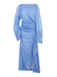 Robe longue drapée asymétrique - Bleu Mugler