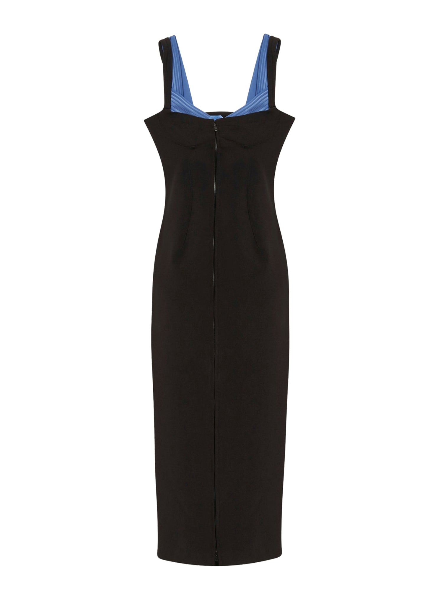 Robe midi bi-matière zippée à l'avant - Noir & Bleu foncé