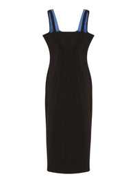 Robe midi bi-matière zippée à l'avant - Noir & Bleu foncé