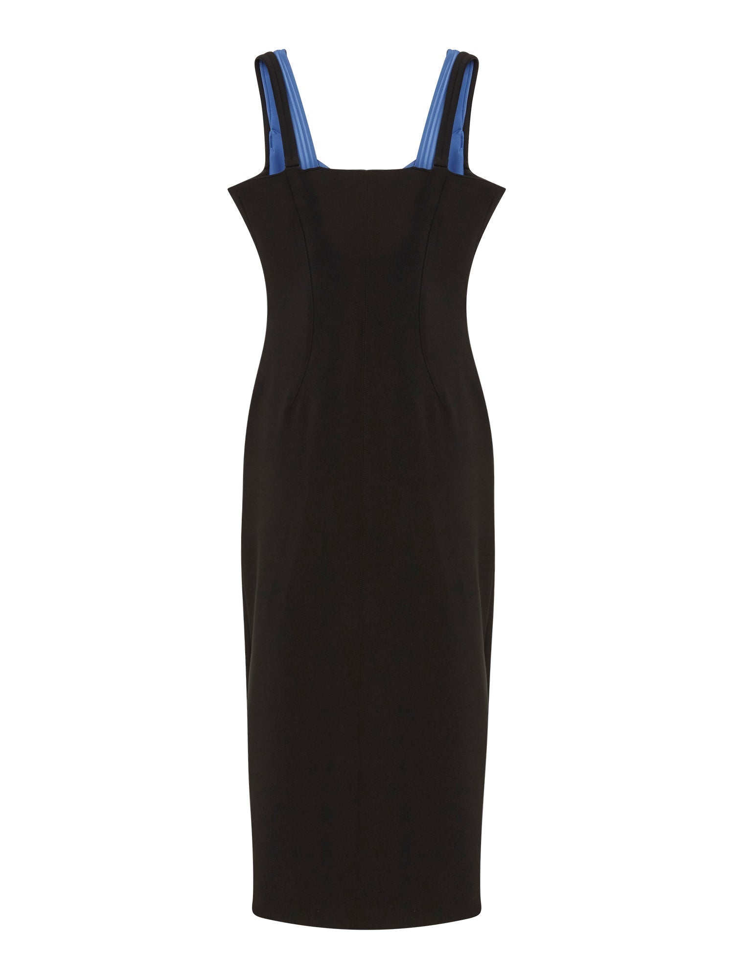 Robe midi bi-matière zippée à l'avant - Noir & Bleu foncé