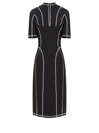 Robe midi en tissu technique avec surpiqȗres - Noir