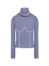 Pull col roulé côtelé en laine mélangée - Lilas