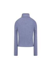 Pull col roulé côtelé en laine mélangée - Lilas