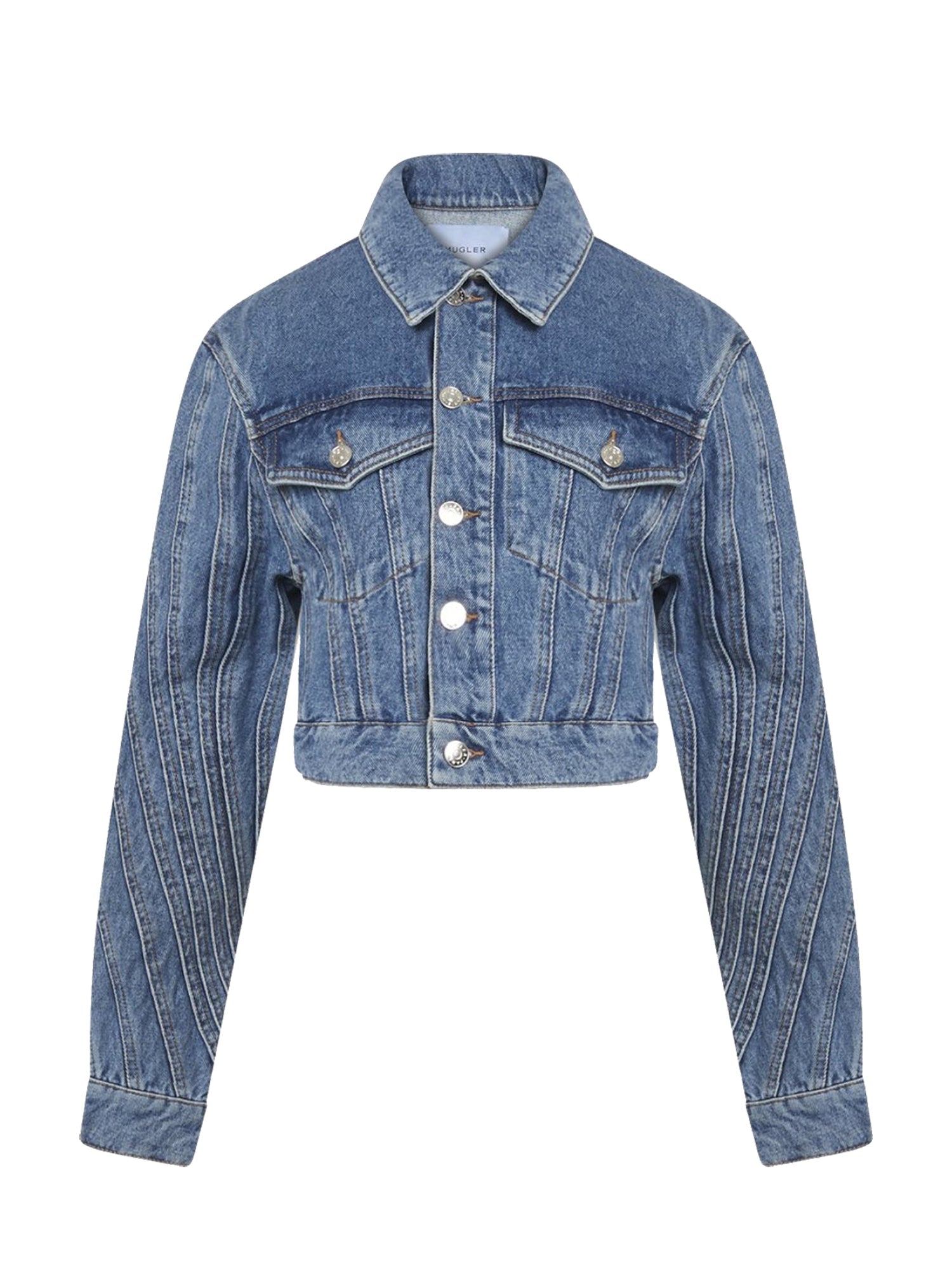 Blouson court en jean spirale - Bleu Medium