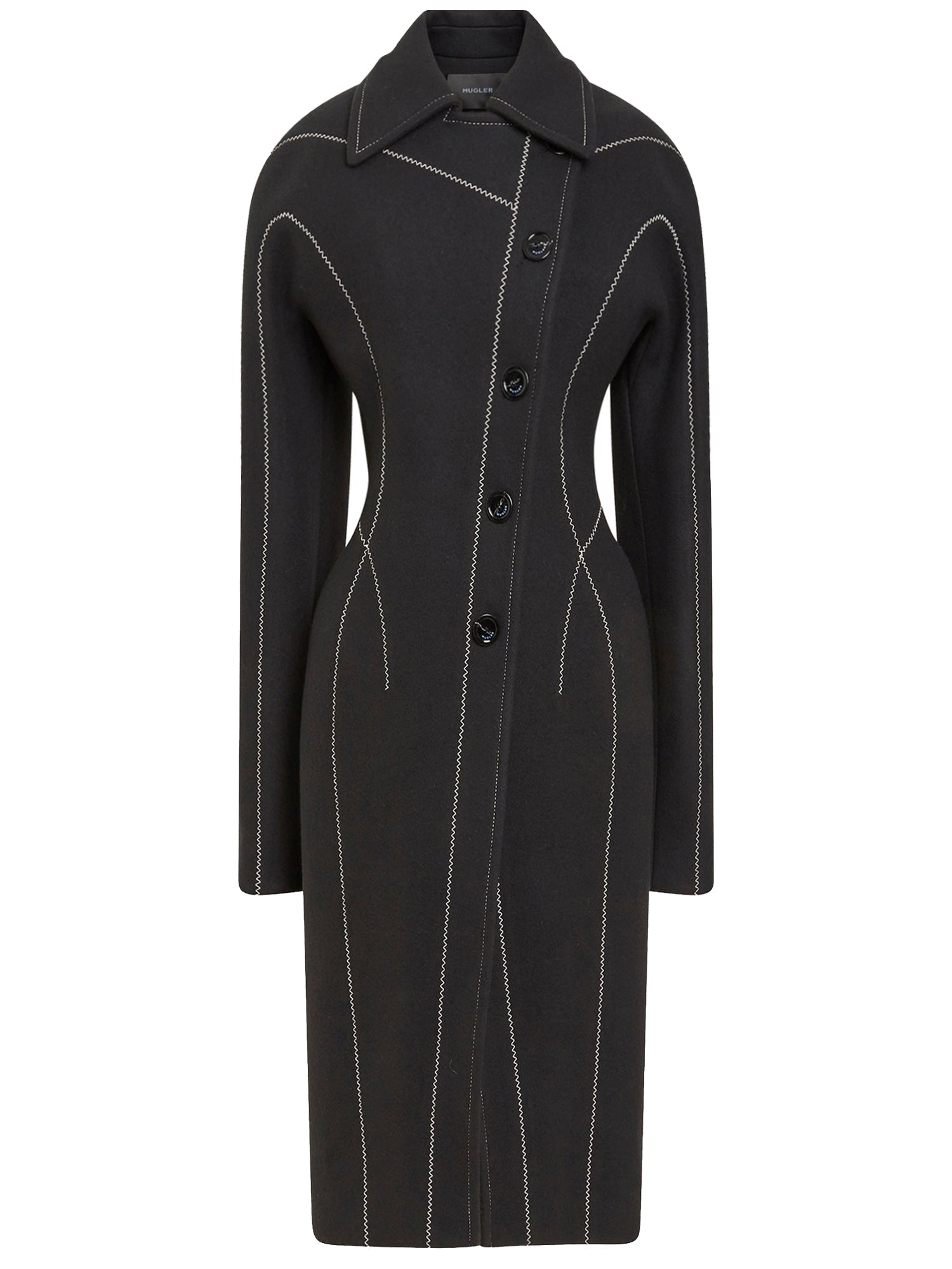 Manteau tailleur avec surpiqȗres en laine - Noir