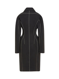 Manteau tailleur avec surpiqȗres en laine - Noir