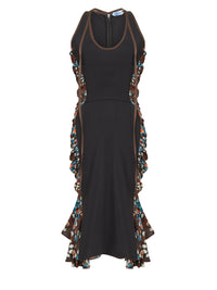 Robe midi en soie imprimée à bretelles - Stone flower