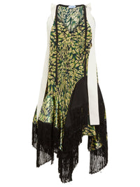 Robe asymétrique à franges en soie - Vert