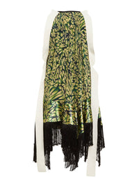 Robe asymétrique à franges en soie - Vert