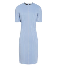 Robe à manches courtes en jersey embossé - Bleu Mugler