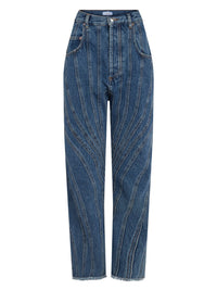 Jean spirale taille haute coupe fuselée - Bleu Medium
