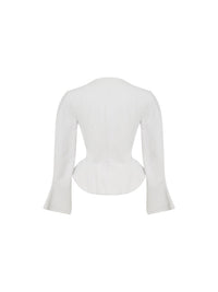 Top bi-couleur à manches cloche - Blanc & Beige