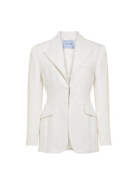 Veste tailleur en laine vierge coupe ajustée - Blanc