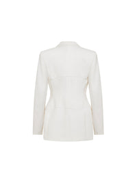 Veste tailleur en laine vierge coupe ajustée - Blanc