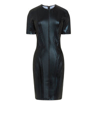 Robe manches courtes en jersey embossé brillant - Noir