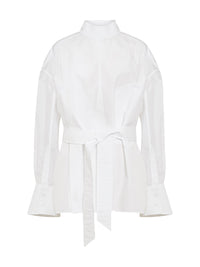 Chemise ample ceinturée en popeline de coton - Blanc Optique