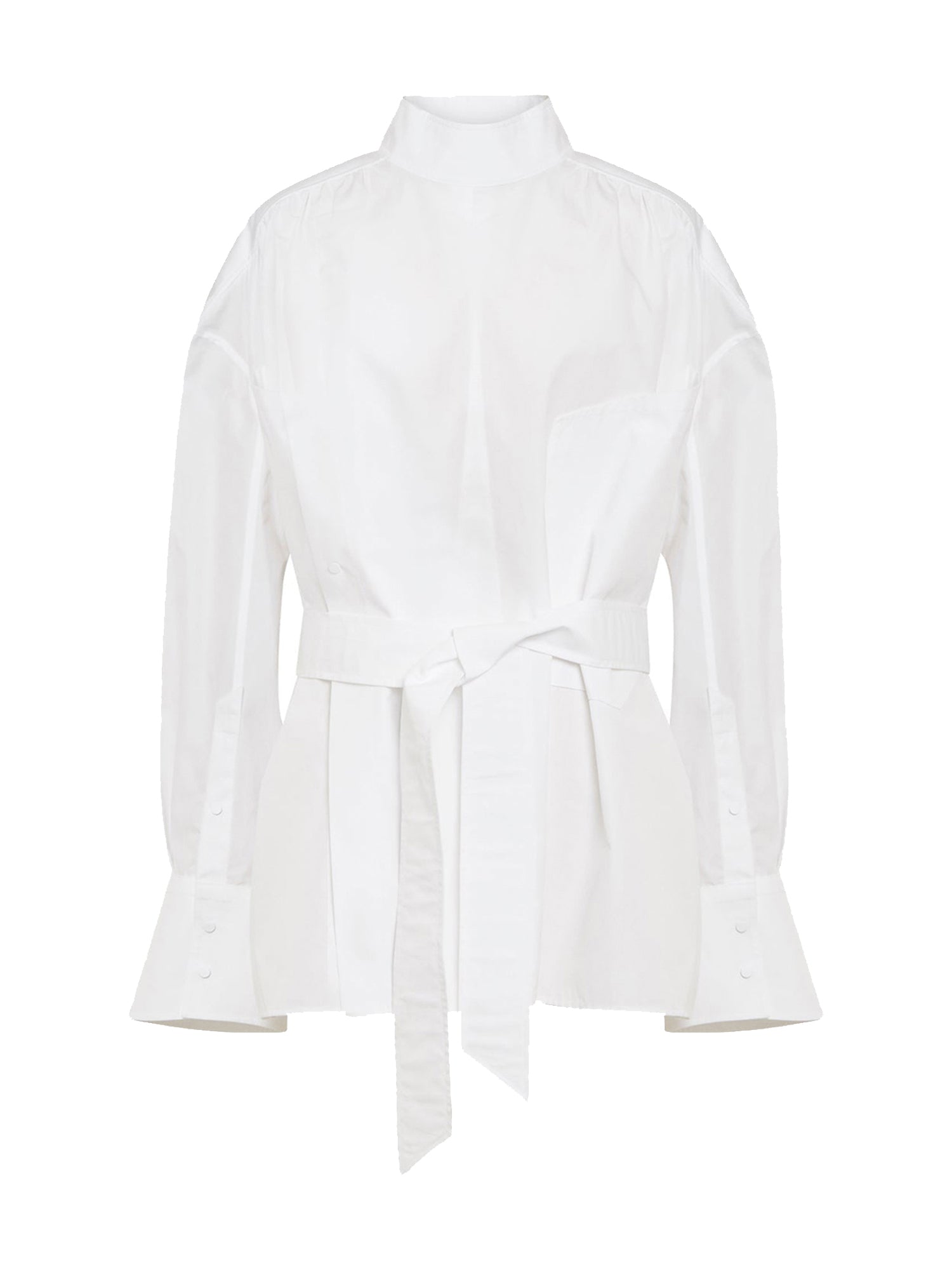 Chemise ample ceinturée en popeline de coton - Blanc Optique