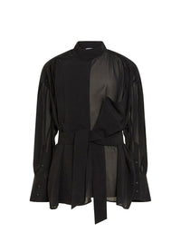 Chemise ample en mousseline ceinturée - Noir