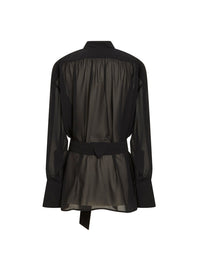 Chemise ample en mousseline ceinturée - Noir