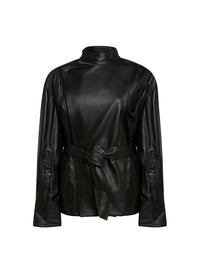 Blouse en cuir ceinturée - Noir