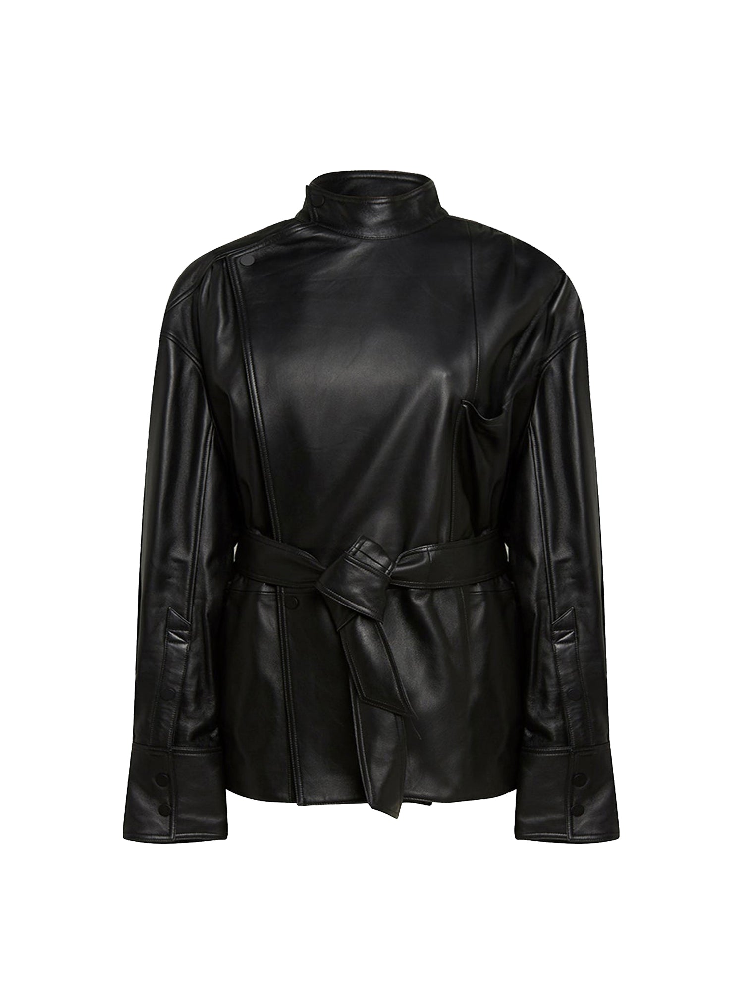 Blouse en cuir ceinturée - Noir