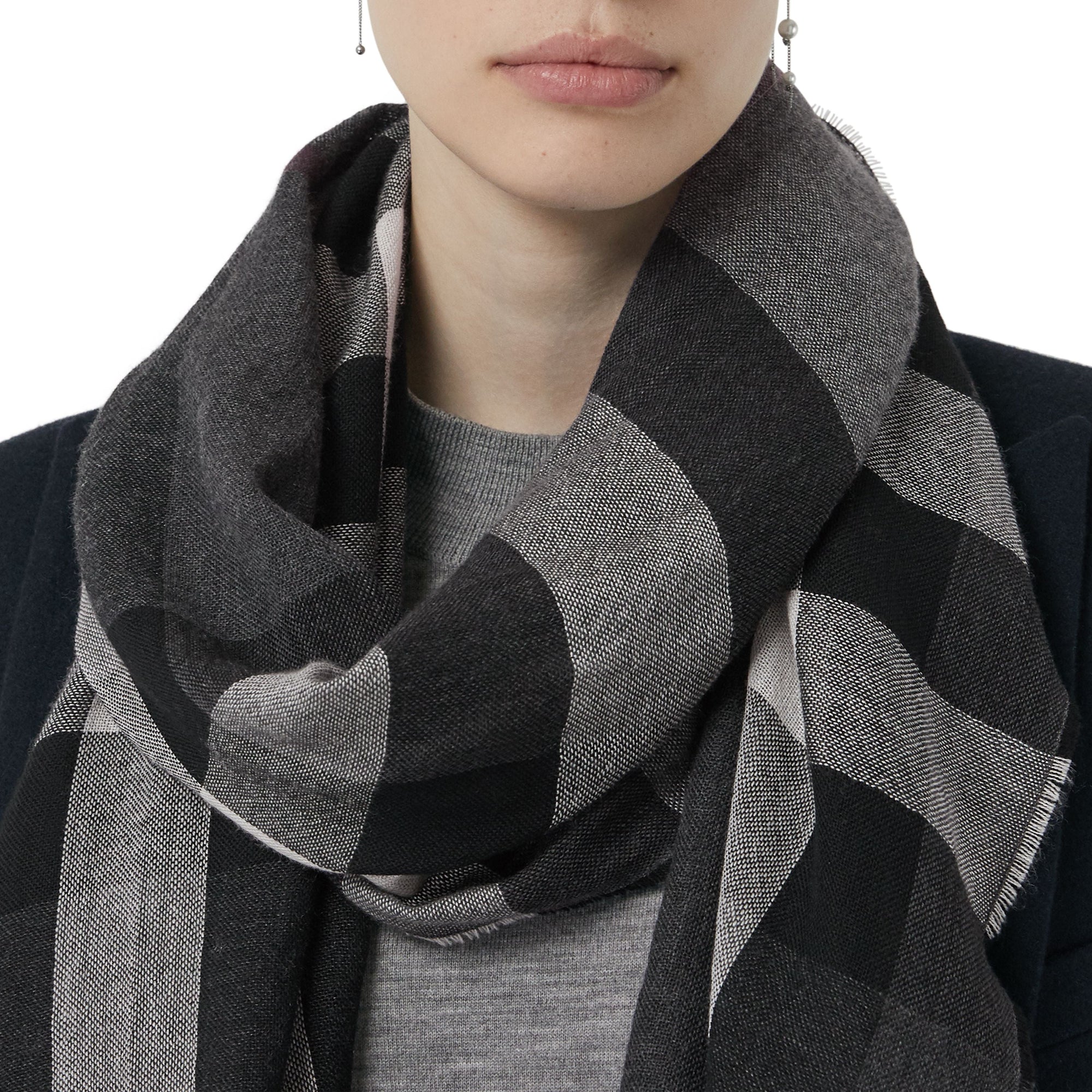 CHARCOAL Écharpe légère en laine et cachemire à motif check