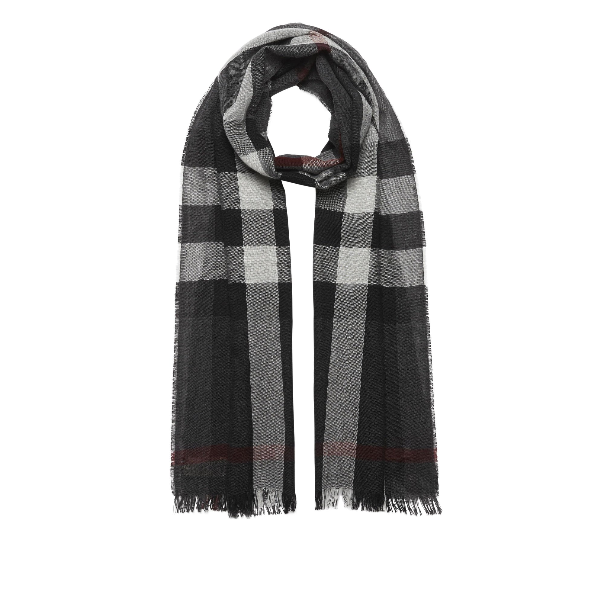 Écharpe légère en laine et cachemire à motif check - Anthracite
