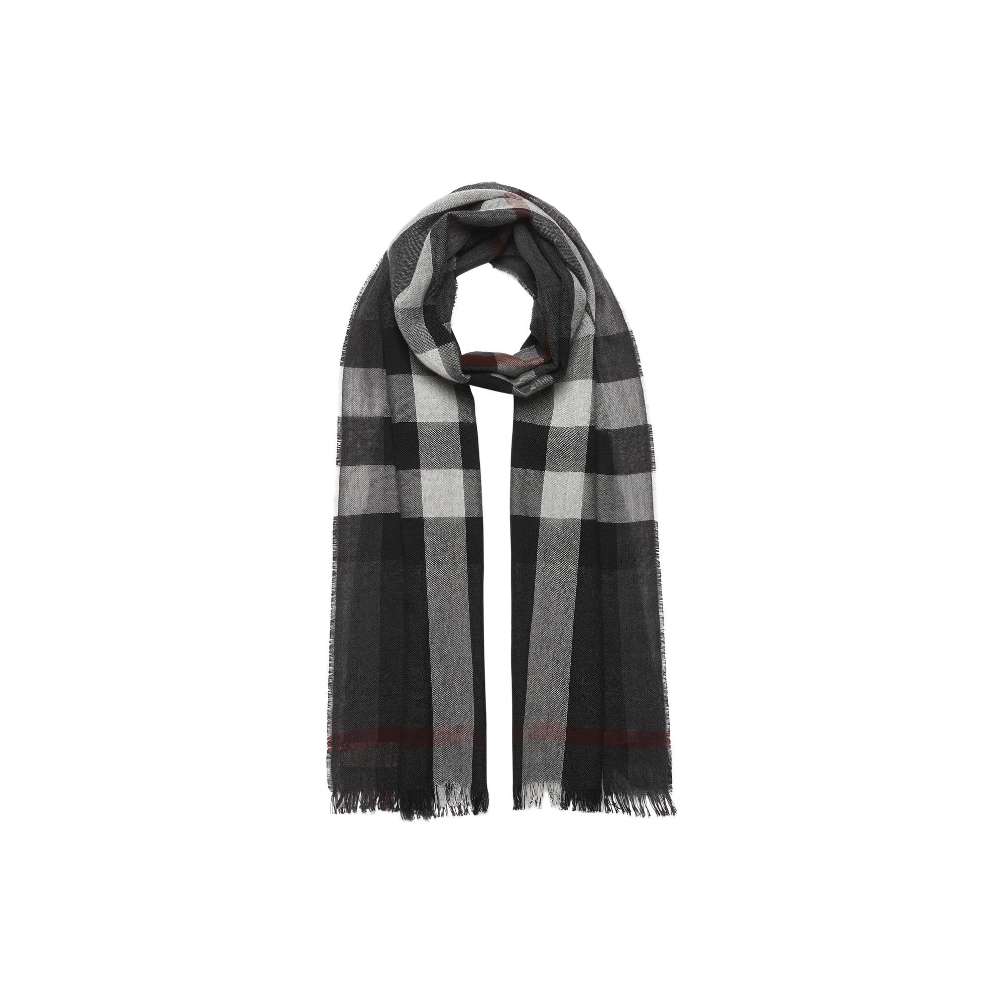 Écharpe légère en laine et cachemire à motif check - Anthracite