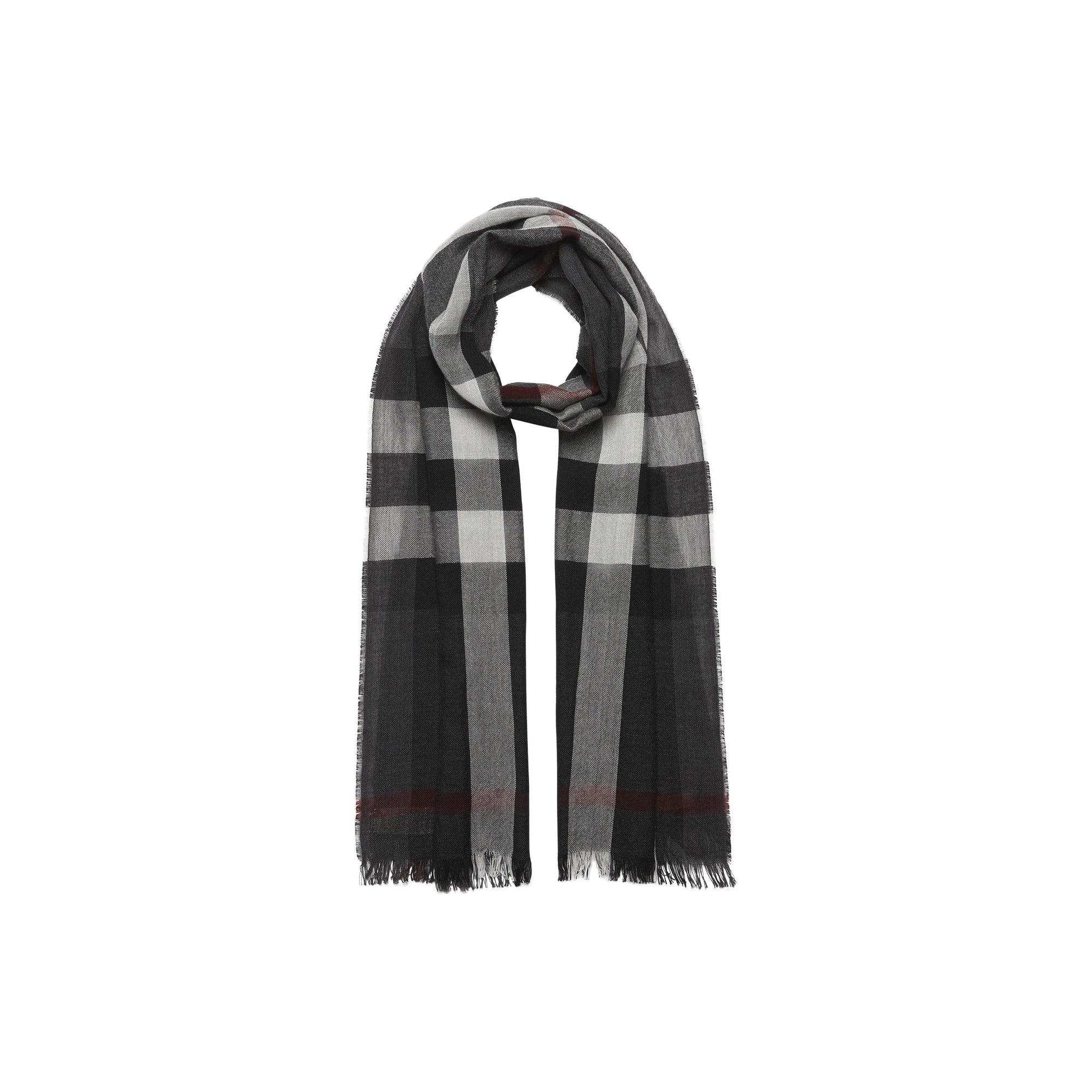 Écharpe légère en laine et cachemire à motif check - Anthracite