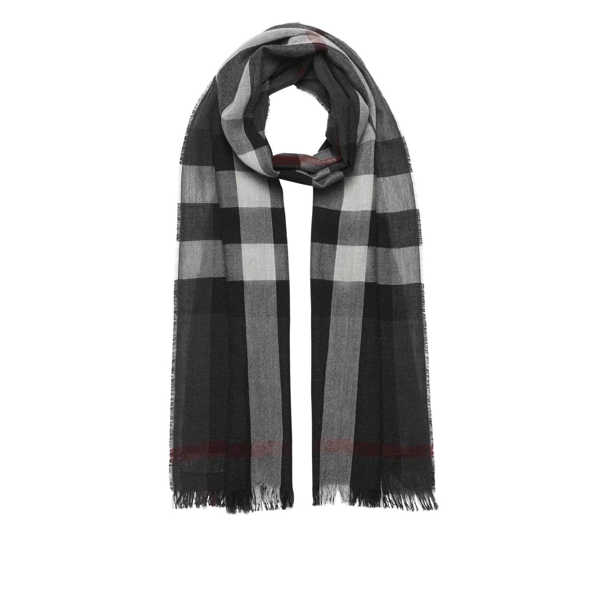 Écharpe légère en laine et cachemire à motif check - Anthracite