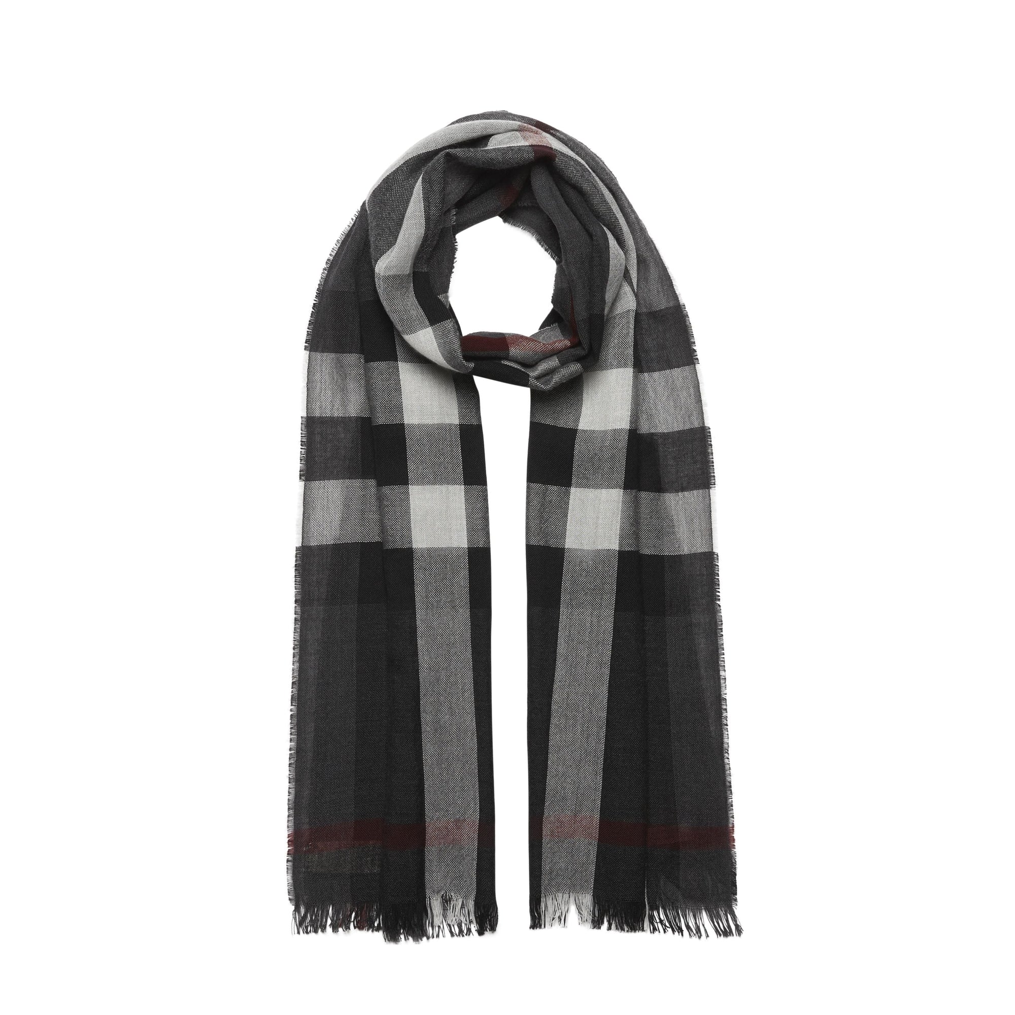 CHARCOAL Écharpe légère en laine et cachemire à motif check
