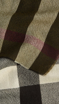 DARK FOREST GREEN Écharpe en laine et cachemire à motif check