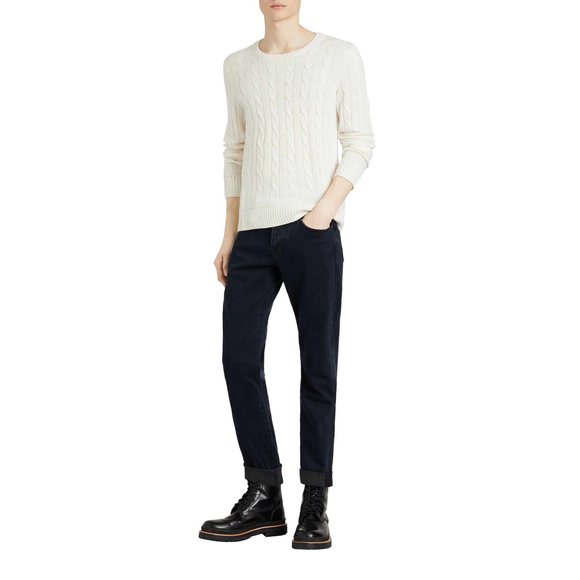 DARK INDIGO Jean droit en denim stretch