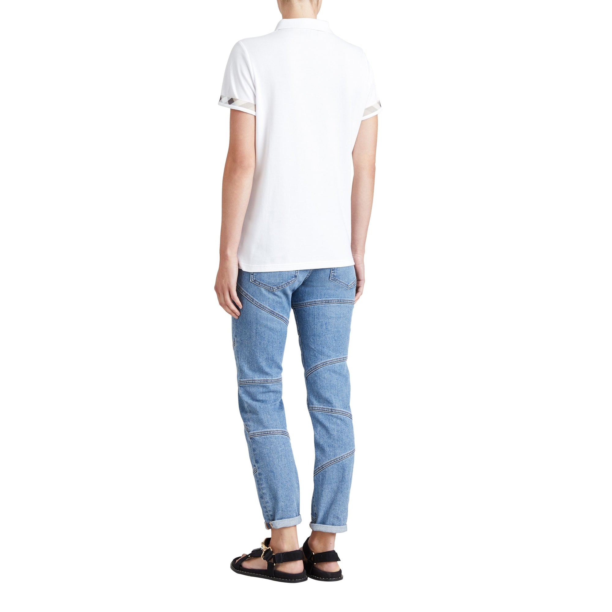 WHITE Polo en piqué de coton extensible avec éléments check