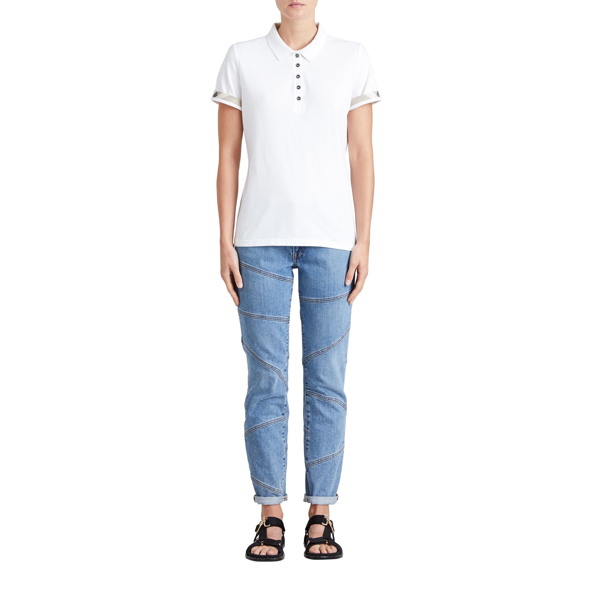 WHITE Polo en piqué de coton extensible avec éléments check