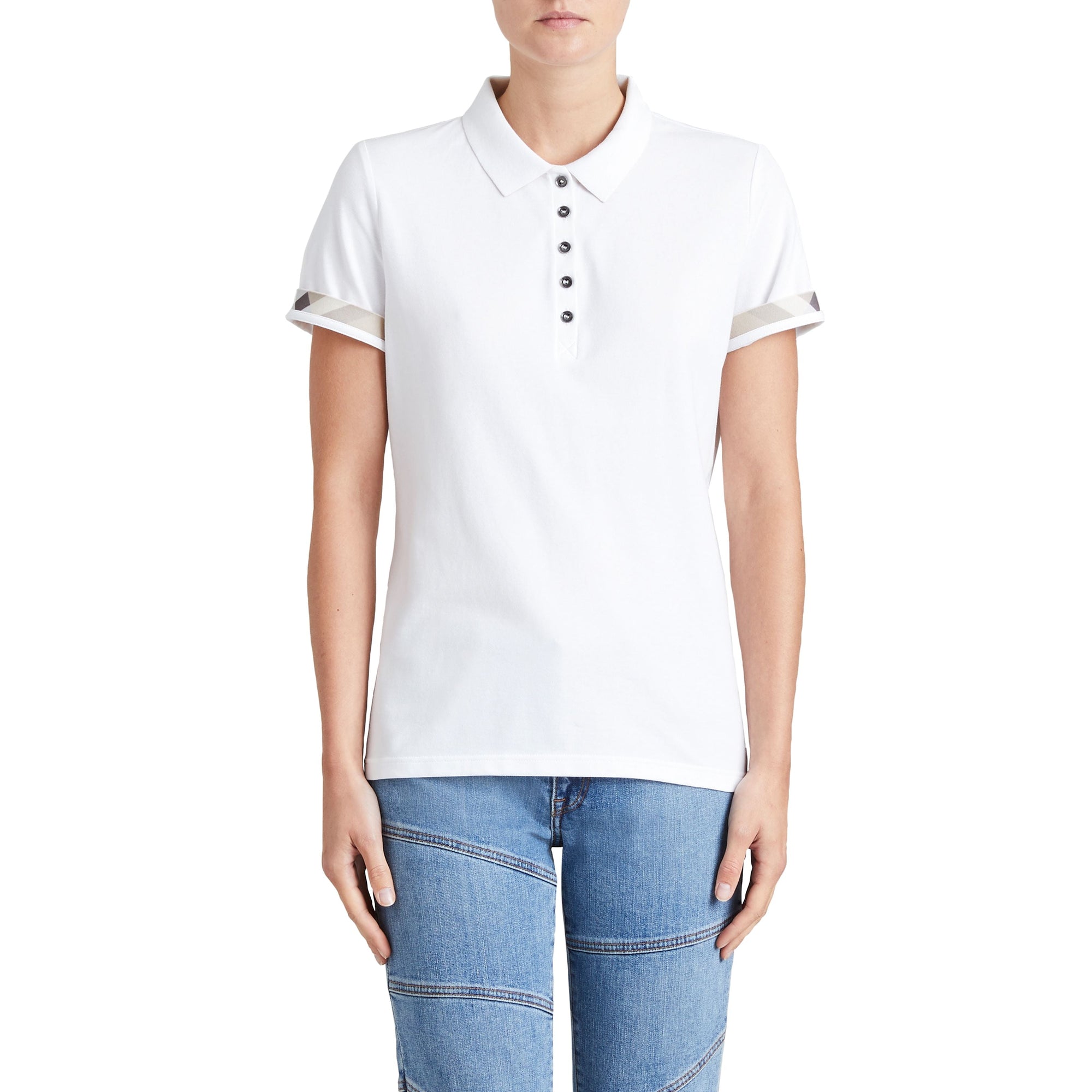 WHITE Polo en piqué de coton extensible avec éléments check