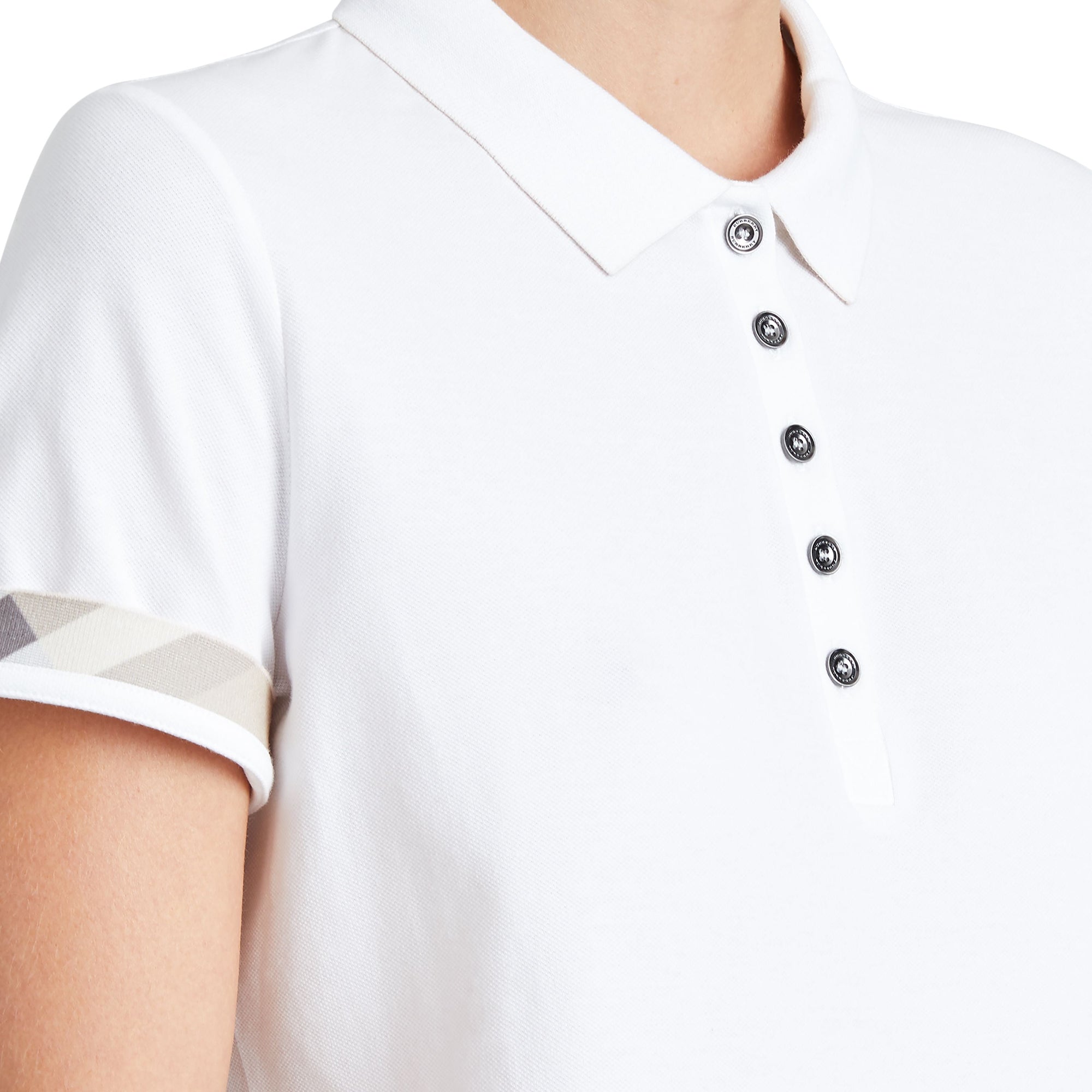 WHITE Polo en piqué de coton extensible avec éléments check