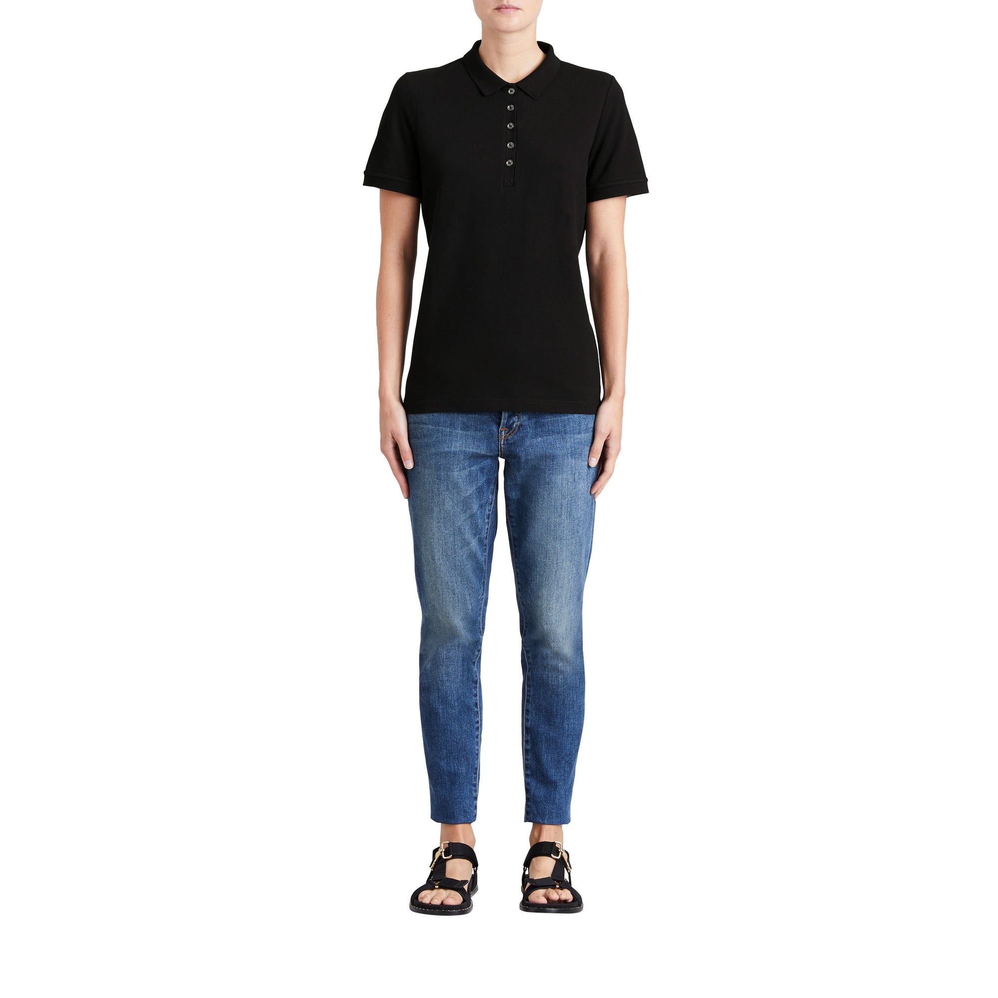 BLACK Polo en piqué de coton extensible avec éléments check
