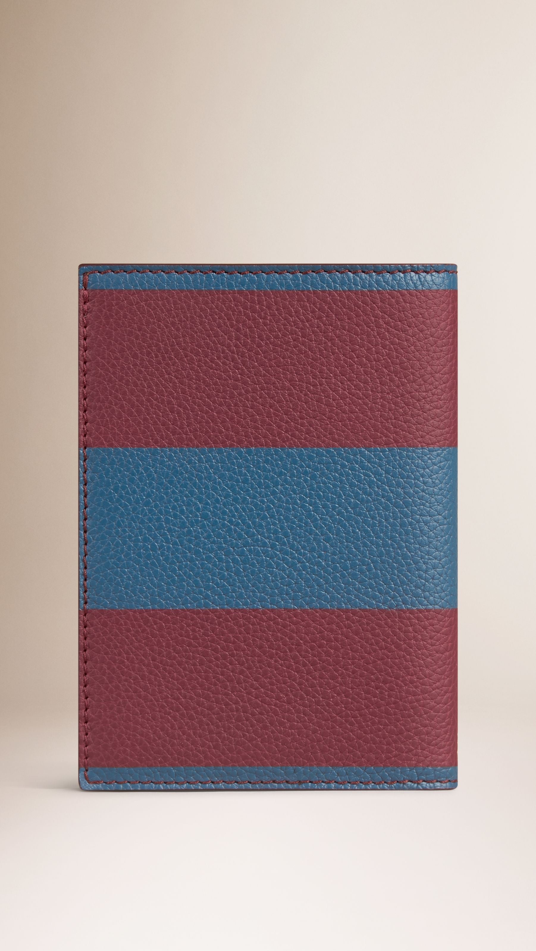 DK PLUM/NICKEL BLUE Étui pour passeport en cuir grené à grande rayure