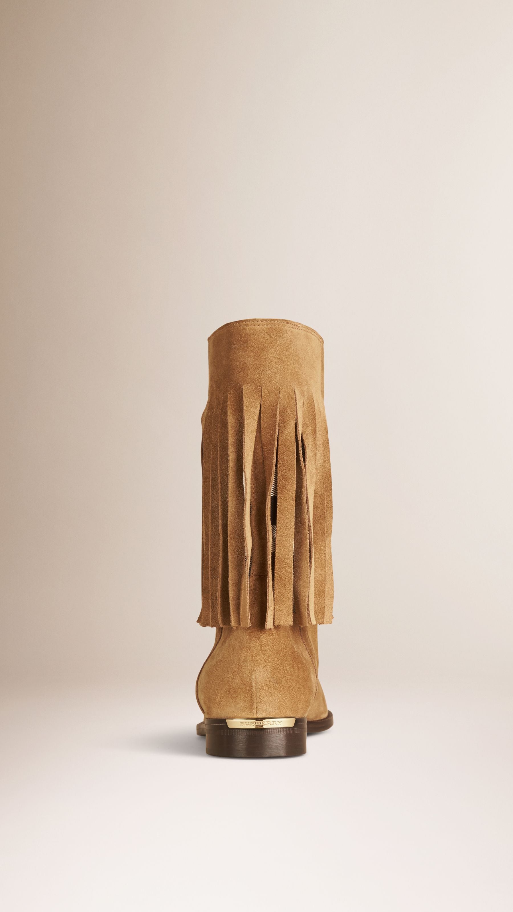 SANDSTONE Bottes en cuir velours à empiècement check et franges